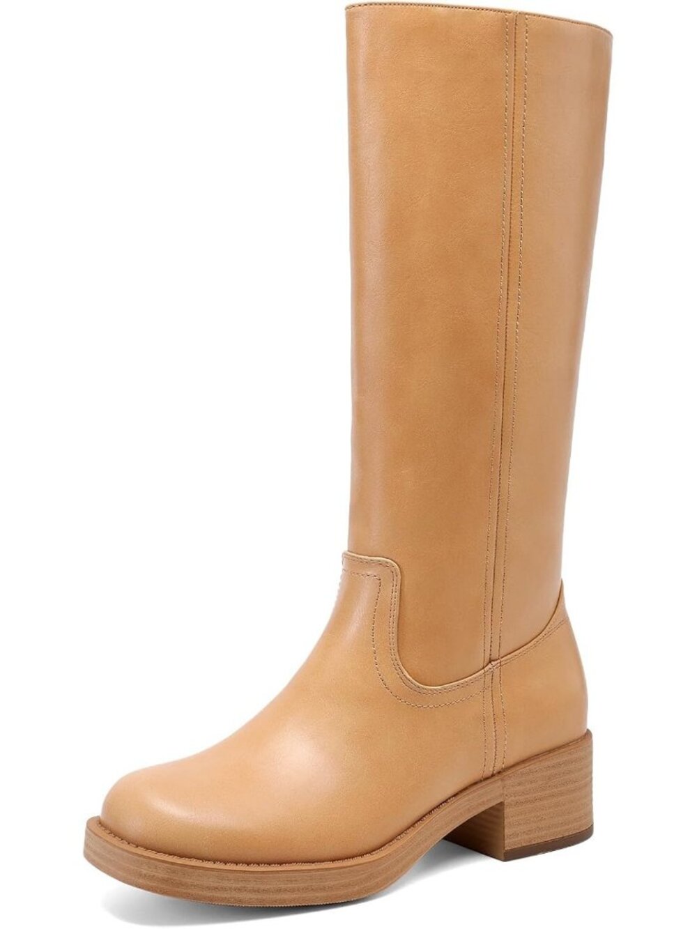 Women's Yellow Faux Leather Square Toe Chunky Block Heel Knee High Riding Boots